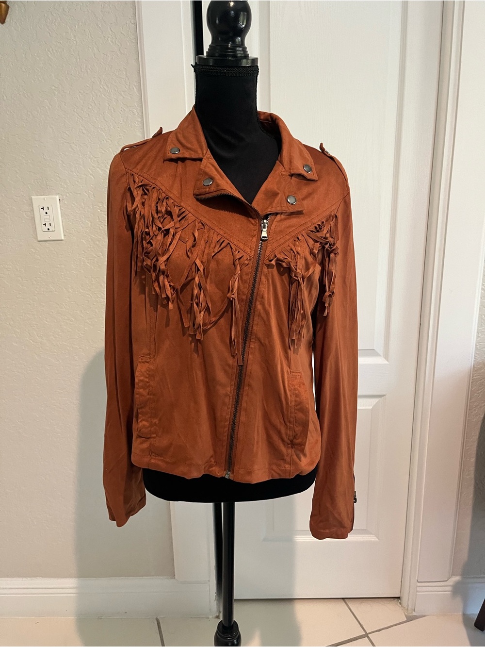 Charlotte Russe Rust Fringe Moto Jacket